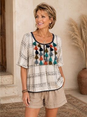 The Impeccable Pig Blue and White Plaid Top